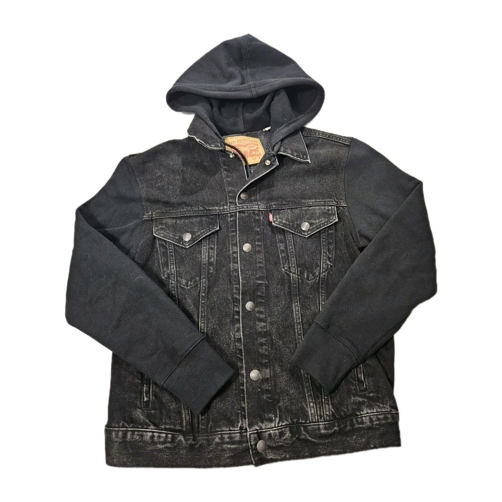 Levi's Denim Black Hybrid Hooded Jackey Unisex Adult Size Small Relaxed Fit
